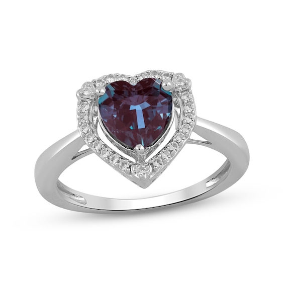 Heart-Shaped Lab-Created Alexandrite & White Lab-Created Sapphire Ring Sterling Silver