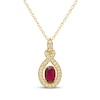 Thumbnail Image 1 of Oval-Cut Lab-Created Ruby & White Lab-Created Sapphire Drop Necklace 10K Yellow Gold 18&quot;