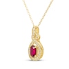 Thumbnail Image 2 of Oval-Cut Lab-Created Ruby & White Lab-Created Sapphire Drop Necklace 10K Yellow Gold 18&quot;