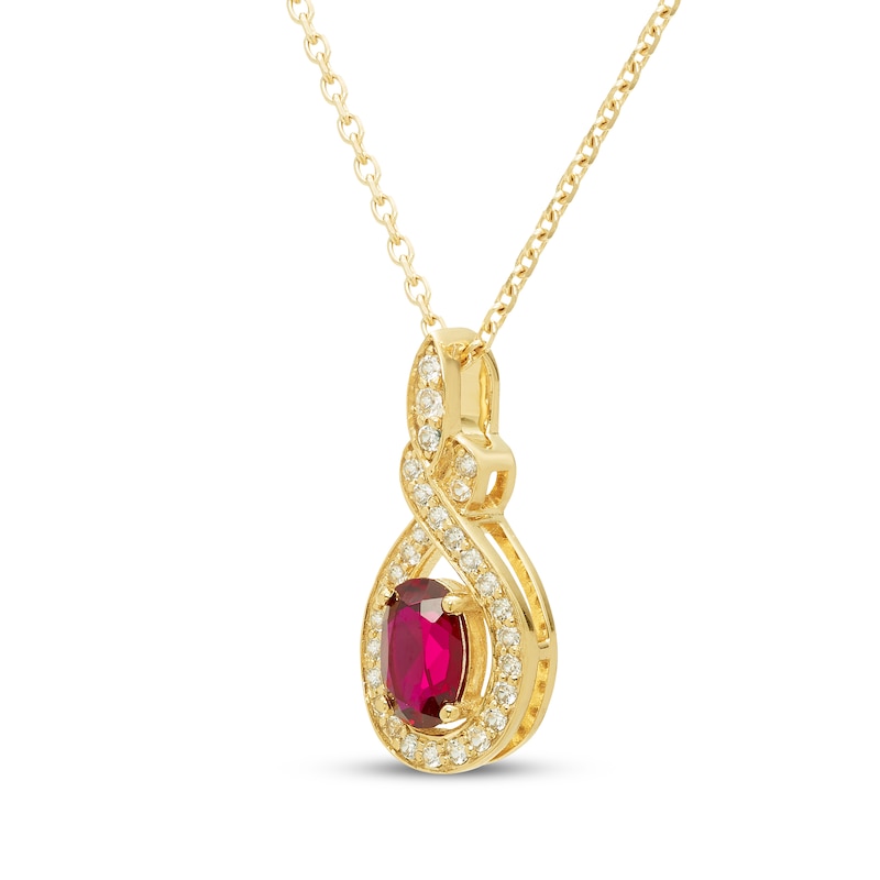 Main Image 2 of Oval-Cut Lab-Created Ruby & White Lab-Created Sapphire Drop Necklace 10K Yellow Gold 18&quot;