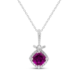 Cushion-Cut Amethyst & White Lab-Created Sapphire Necklace Sterling Silver 18&quot;