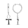 Thumbnail Image 3 of Men's Black Diamond Ankh Hoop Dangle Earrings 1/5 ct tw Sterling Silver