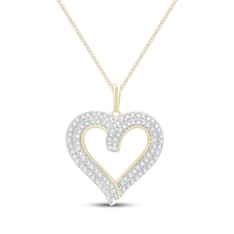 Diamond Two-Row Heart Necklace 1/2 ct tw 10K Yellow Gold 19&quot;