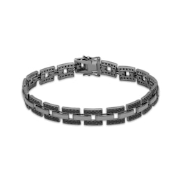 Men's Black Lab-Created Sapphire Link Bracelet Gunmetal Gray Ion-Plated Sterling Silver 8.5&quot;