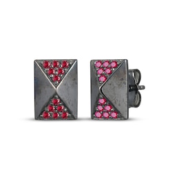 Men's Lab-Created Ruby Rectangle Stud Earrings Antique Finished Sterling Silver