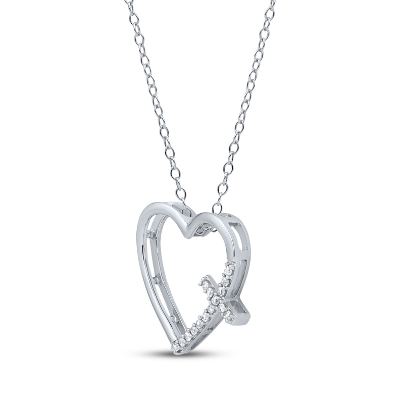 Main Image 2 of Diamond Heart with Cross Necklace 1/10 ct tw Sterling Silver 18&quot;