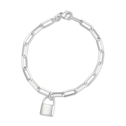 Lock Paperclip Chain Bracelet Sterling Silver 7.5&quot;