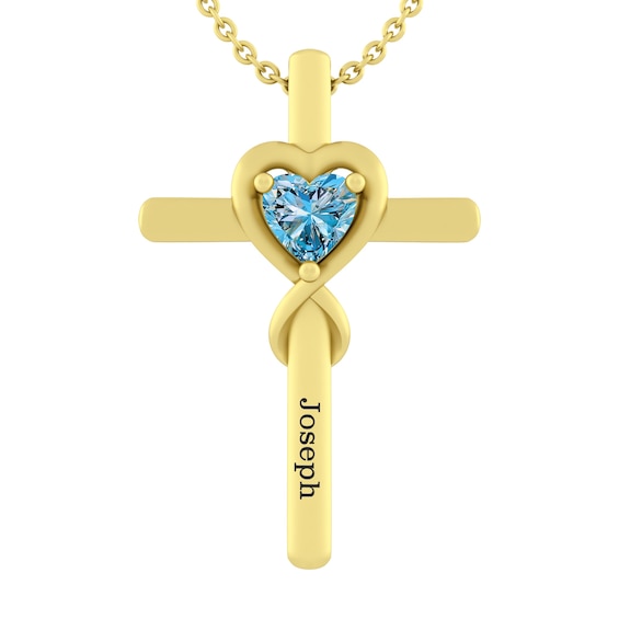 Heart Birthstone Teardrop Cross Necklace (1 Stone and Line)