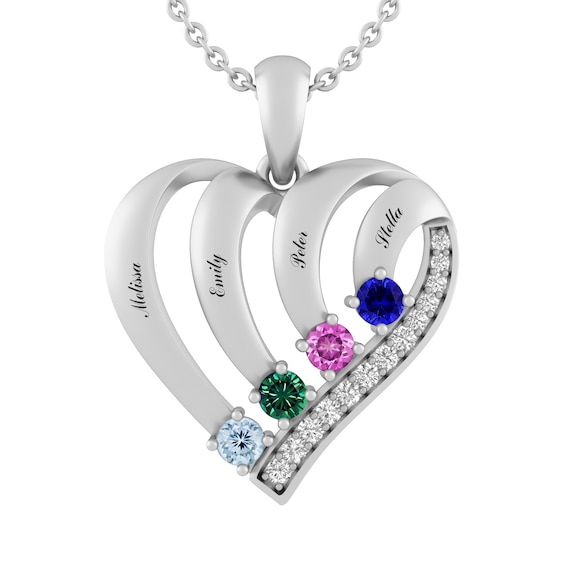Family Birthstone Heart Necklace 18"
