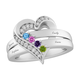 Birthstone Family & Mother's Heart Double Shank Ring (2-4 Stones and Lines)