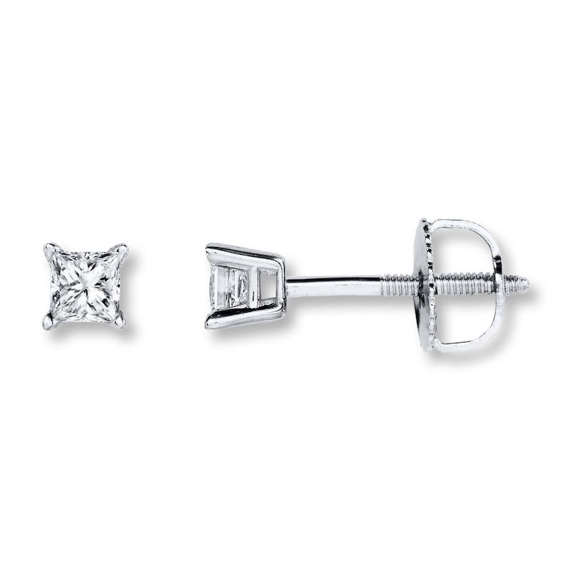 Main Image 1 of Diamond Solitaire Earrings 1/3 cttw Princess-cut 14K White Gold (K/I1)