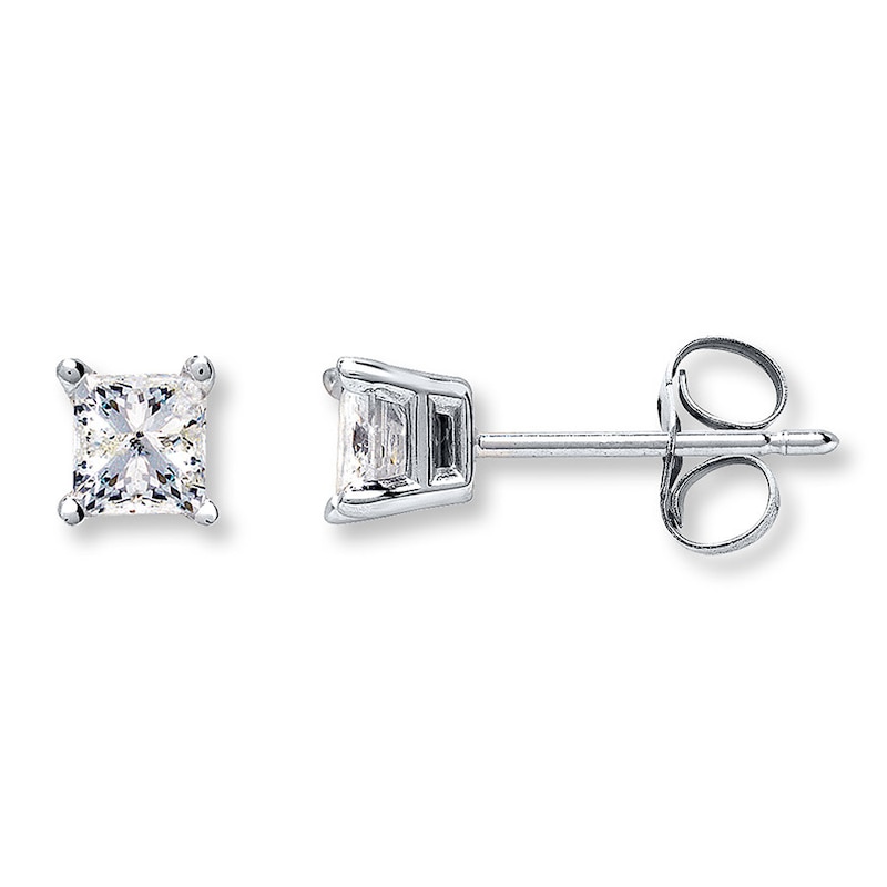 Main Image 1 of Diamond Solitaire Earrings 1/2 ct tw Princess-cut 14K White Gold (K/I1)