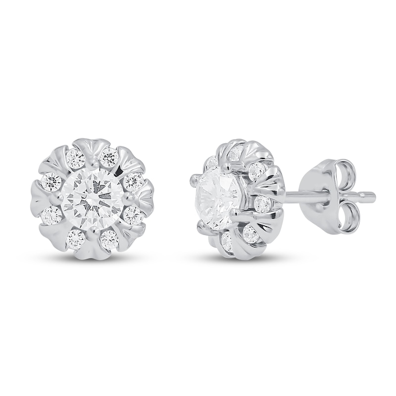 Main Image 1 of Diamond Halo Earrings 1 ct tw 10K White Gold (I/I2)