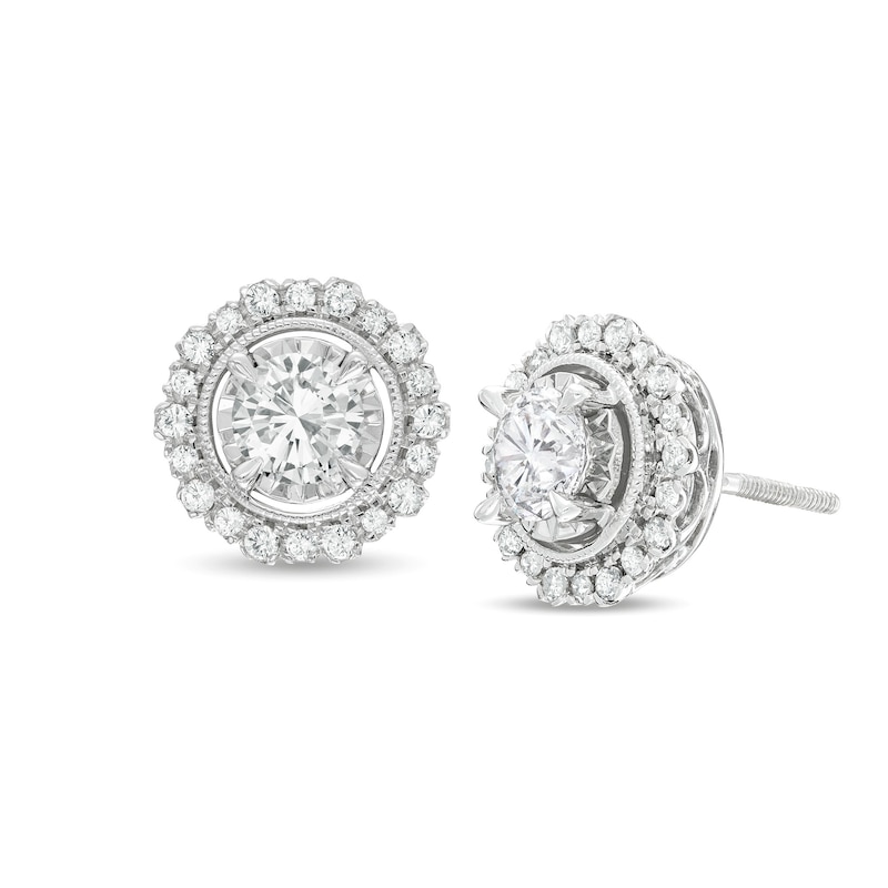 Main Image 1 of Diamond Stud Earrings 1 ct tw Round-cut 10K White Gold (J/I3)