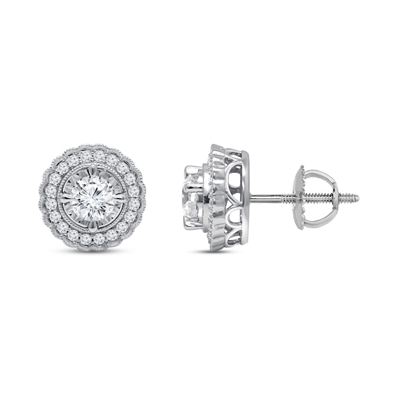 Diamond Halo Earrings 1 ct tw Round-Cut 10K White Gold (J/I3)