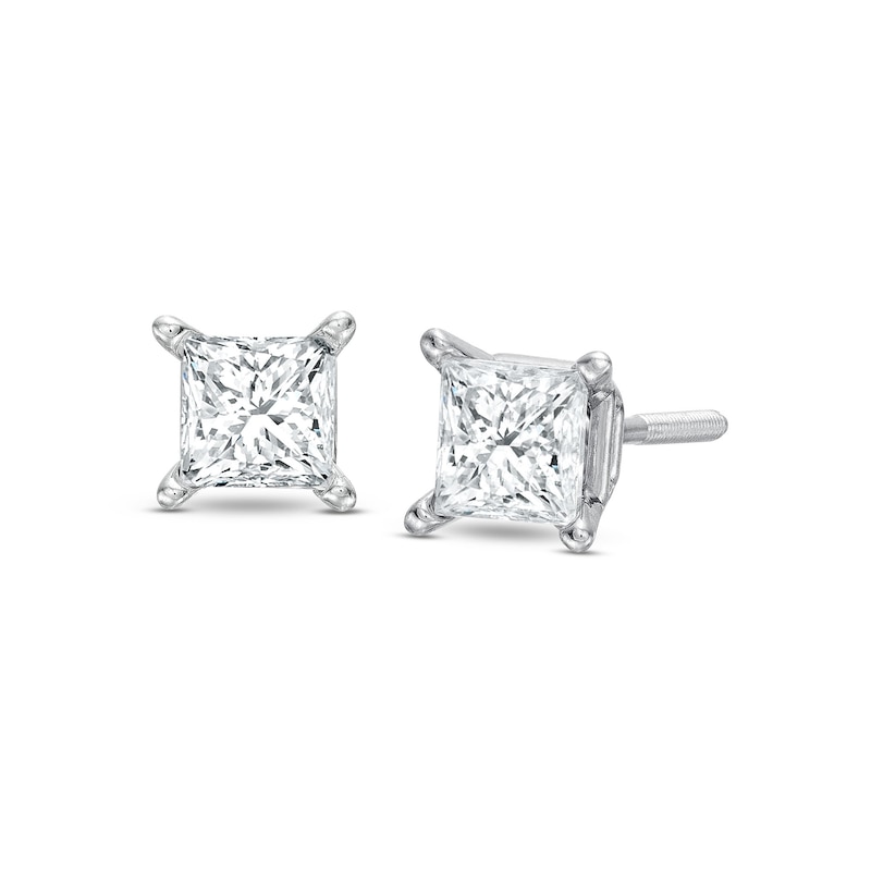 Main Image 1 of Diamond Solitaire Stud Earrings 3/4 ct tw Princess-cut 14K White Gold (J/I1)