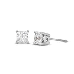 Diamond Solitaire Stud Earrings 1 ct tw Princess-cut 14K White Gold (J/I1)