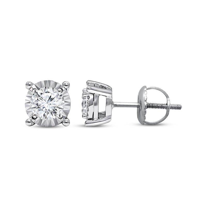 Main Image 1 of Radiant Reflections Diamond Solitaire Stud Earrings 7/8 ct tw Round-cut 10K White Gold (J/I3)