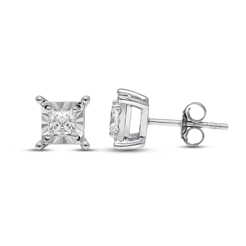 Main Image 1 of Radiant Reflections Diamond Solitaire Stud Earrings 7/8 ct tw Princess-cut 10K White Gold (J/I3)