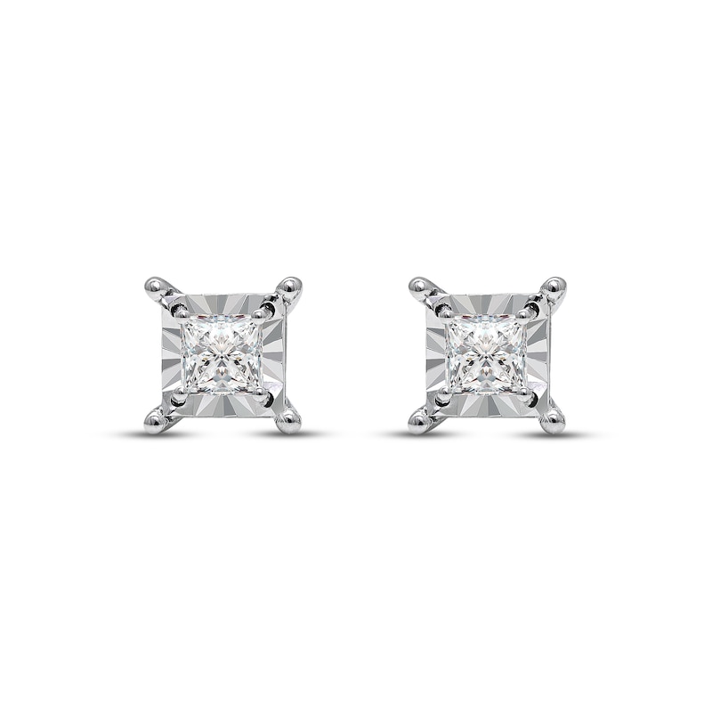 Main Image 2 of Radiant Reflections Diamond Solitaire Stud Earrings 7/8 ct tw Princess-cut 10K White Gold (J/I3)