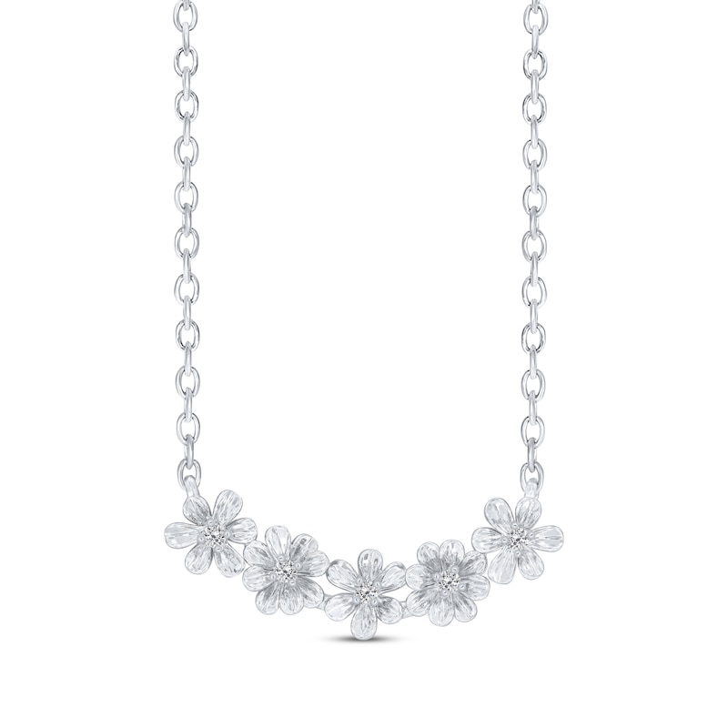 Main Image 1 of Diamond Flower Smile Necklace 1/10 ct tw Sterling Silver 18&quot;