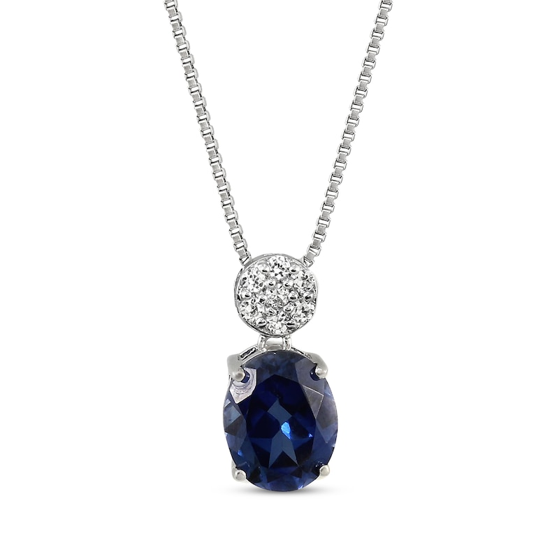 Lab-Created Sapphire Necklace With Diamonds Sterling Silver