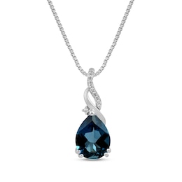 Pear-Shaped London Blue Topaz & White Lab-Created Sapphire Necklace Sterling Silver 18&quot;