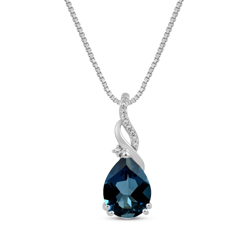 Main Image 1 of Pear-Shaped London Blue Topaz & White Lab-Created Sapphire Necklace Sterling Silver 18&quot;