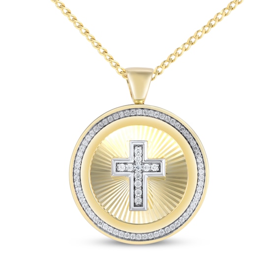 Men's Diamond Cross Necklace 3/8 ct tw 14K Yellow Gold 22"