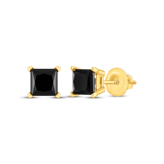 Princess-Cut Black Diamond Solitaire Stud Earrings 1 ct tw 14K Yellow Gold (I3)