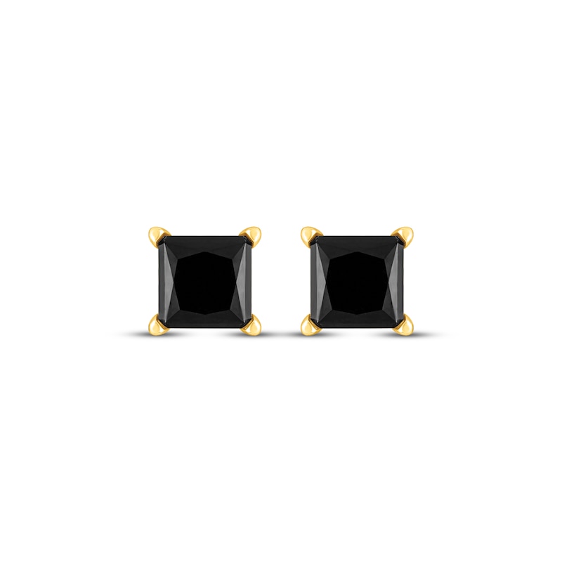 Main Image 2 of Princess-Cut Black Diamond Solitaire Stud Earrings 1 ct tw 14K Yellow Gold (I3)