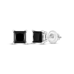 Princess-Cut Black Diamond Solitaire Stud Earrings 1 ct tw 14K White Gold (I3)