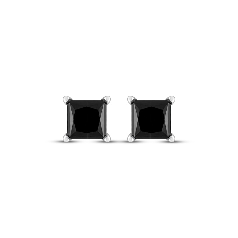Princess-Cut Black Diamond Solitaire Stud Earrings 1 ct tw 14K White Gold (I3)