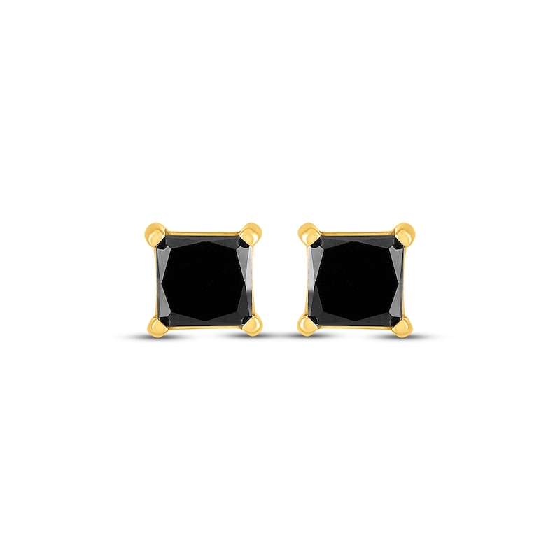 Princess-Cut Black Diamond Solitaire Stud Earrings 2 ct tw 14K Yellow Gold (I3)