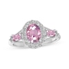 Thumbnail Image 1 of Oval & Baguette-Cut Pink Lab-Created Sapphire & White Lab-Created Sapphire Ring Sterling Silver