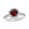 Thumbnail Image 1 of Garnet & White Lab-Created Sapphire Halo Ring Sterling Silver