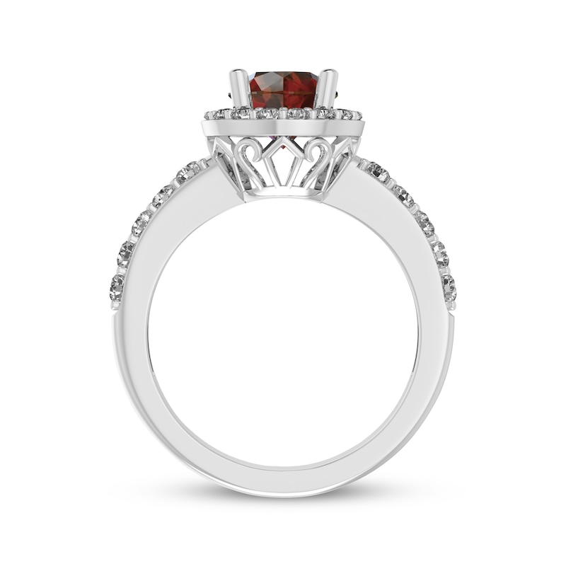 Main Image 3 of Garnet & White Lab-Created Sapphire Halo Ring Sterling Silver