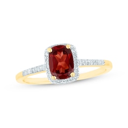 Cushion-Cut Garnet & Diamond Ring 1/10 ct tw 14K Yellow Gold