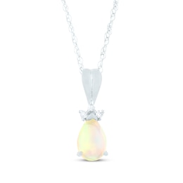 Pear-Shaped Opal & Diamond Accent Necklace 10K White Gold 18&quot;