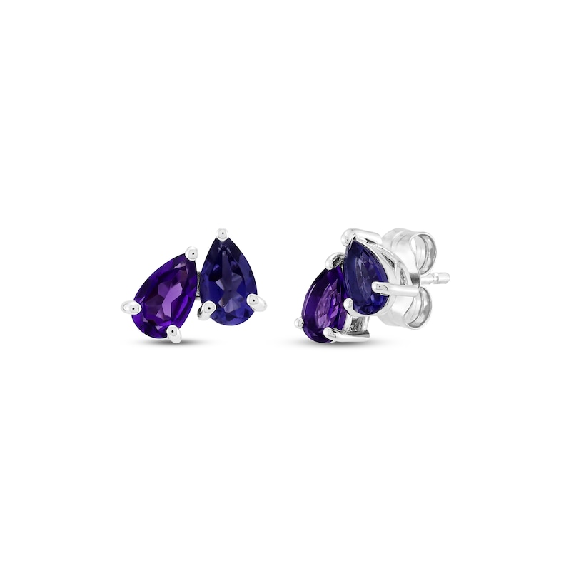 Main Image 1 of Toi et Moi Pear-Shaped Amethyst & Iolite Earrings 10K White Gold