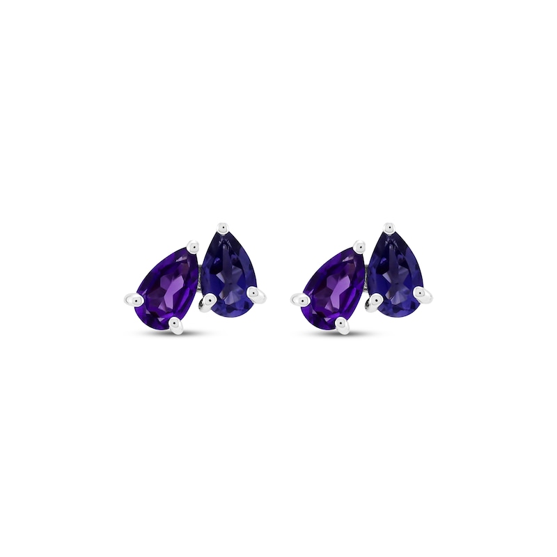 Main Image 2 of Toi et Moi Pear-Shaped Amethyst & Iolite Earrings 10K White Gold