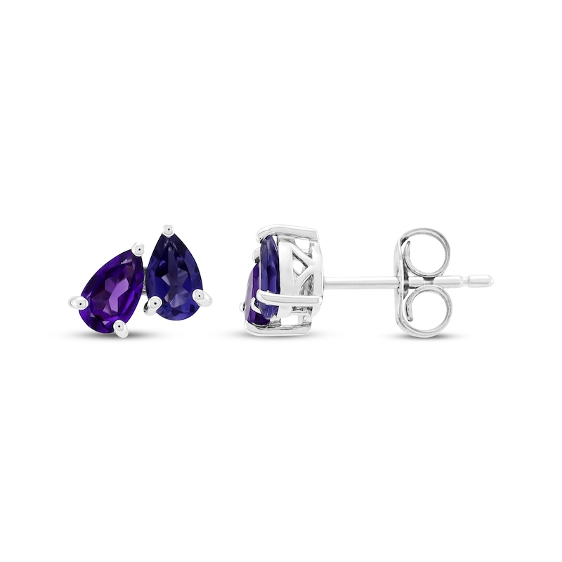 Main Image 3 of Toi et Moi Pear-Shaped Amethyst & Iolite Earrings 10K White Gold