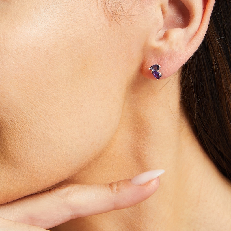 Main Image 4 of Toi et Moi Pear-Shaped Amethyst & Iolite Earrings 10K White Gold