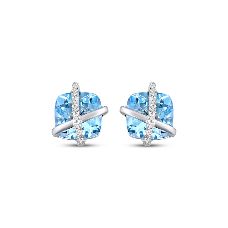 Main Image 2 of Cushion-Cut Sky Blue Topaz & White Lab-Created Sapphire Crisscross Stud Earrings Sterling Silver