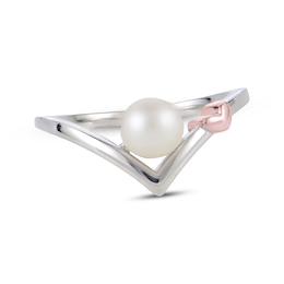 Cultured Pearl Chevron with Heart Ring Sterling Silver & 10K Rose Gold