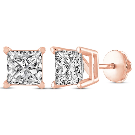 Princess-Cut Diamond Solitaire Stud Earrings 1 ct tw 14K Rose Gold (J/I2)