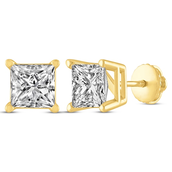 Princess-Cut Diamond Solitaire Stud Earrings 1 ct tw 14K Yellow Gold (J/I2)