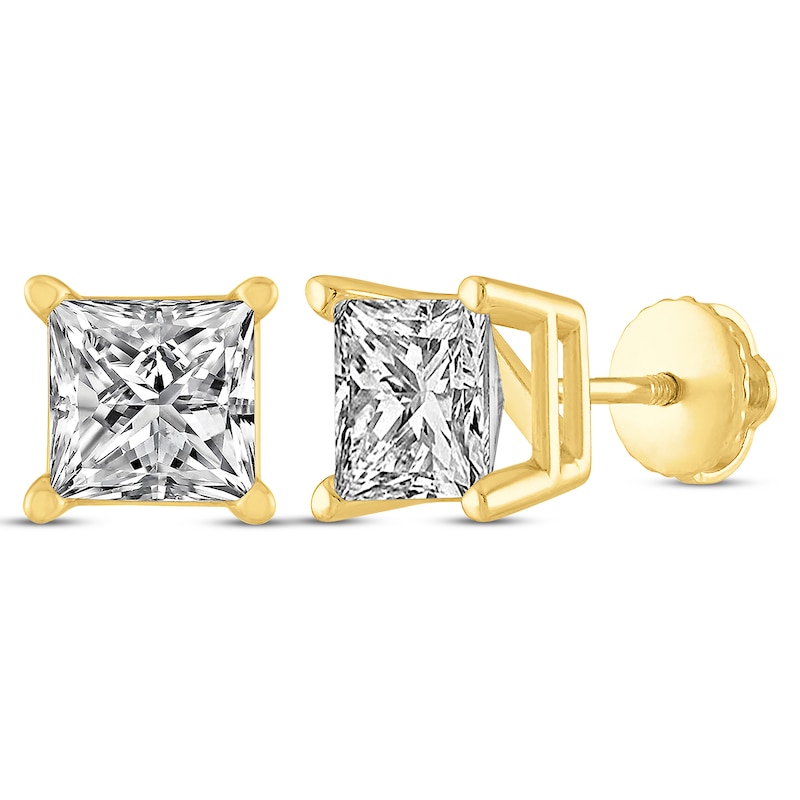 Main Image 1 of Princess-Cut Diamond Solitaire Stud Earrings 1 ct tw 14K Yellow Gold (J/I2)