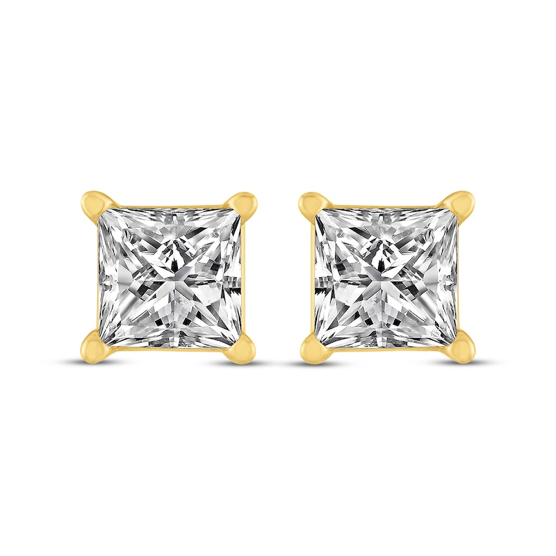 Main Image 2 of Princess-Cut Diamond Solitaire Stud Earrings 1 ct tw 14K Yellow Gold (J/I2)