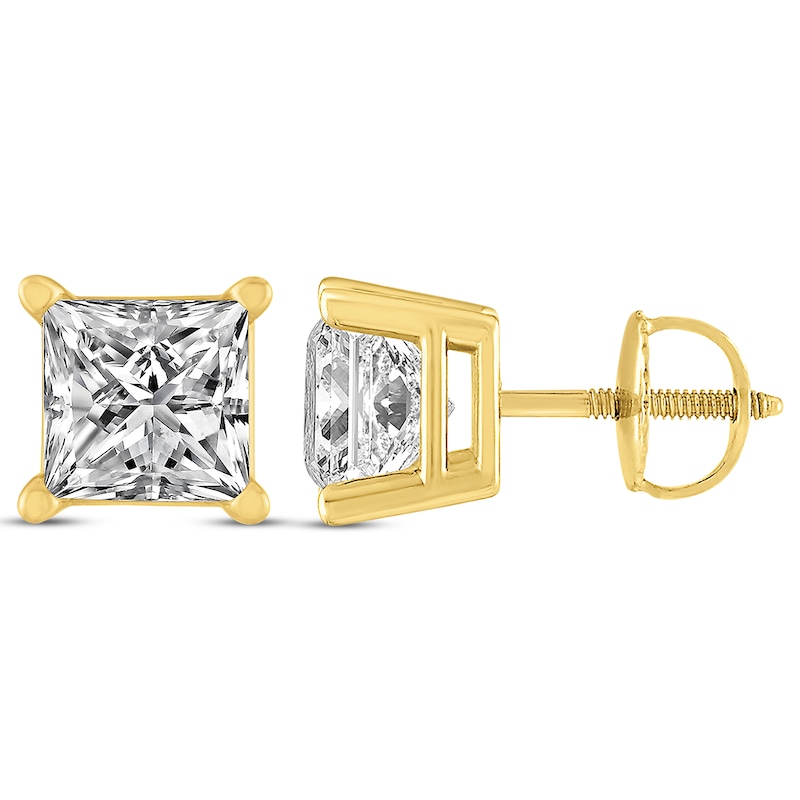 Main Image 3 of Princess-Cut Diamond Solitaire Stud Earrings 1 ct tw 14K Yellow Gold (J/I2)